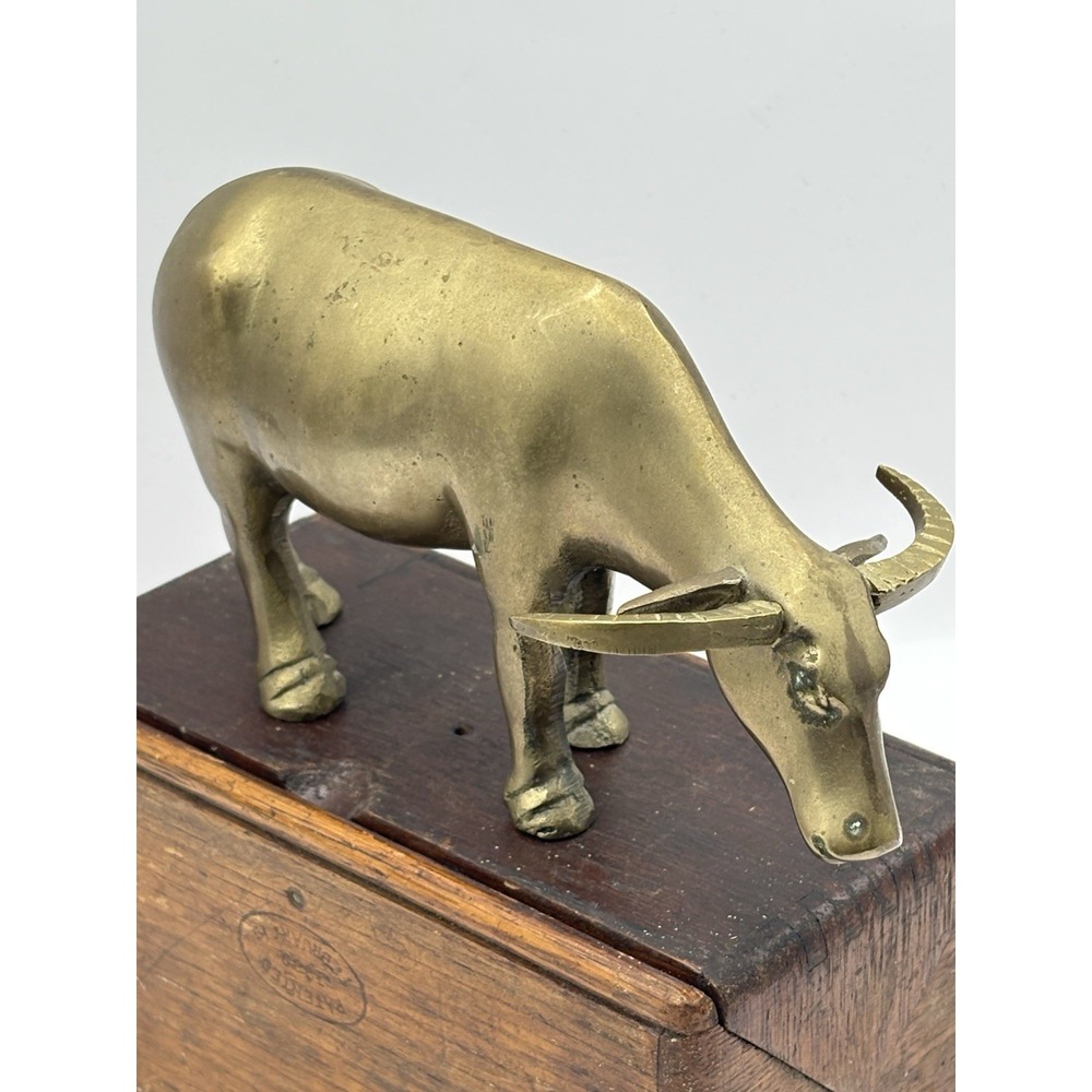 Vintage Solid Brass Bull Figure Statue Ranch Farm Western Decor 6.5" Long